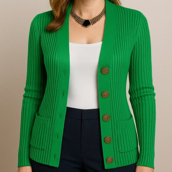 ETOILE V-Neckline Kelly Green Stretch Cardigan Sweater Women's Size XL - Picture 1 of 10